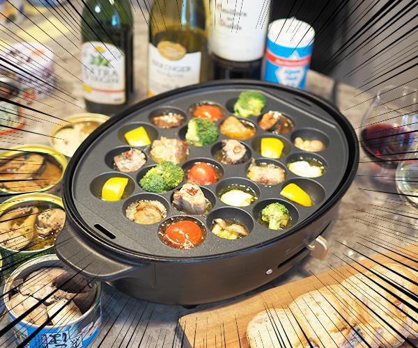 たこ焼き器でサバ缶アヒージョ